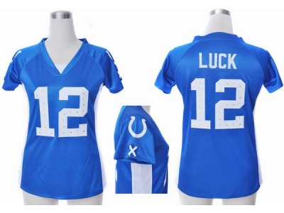 NEW Women Indianapolis Colts 12 Andrew Luck blue jerseys(draft him ii top)