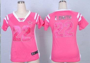 NEW Women Jerseys Dallas Cowboys 22 e.smith Pink(fashion Rhinestone sequins)