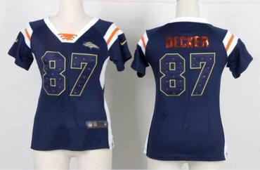 NEW Women Jerseys Denver Broncos 87 Eric Decker Blue(fashion Rhinestone sequins)