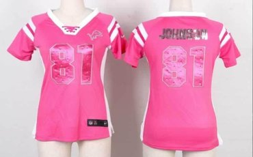 NEW Women Jerseys Detroit Lions #9 Matthew Stafford Pink(fashion Rhinestone sequins)