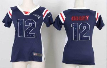 NEW Women Jerseys New England Patriots 12 Tom Brady blue(fashion Rhinestone sequins