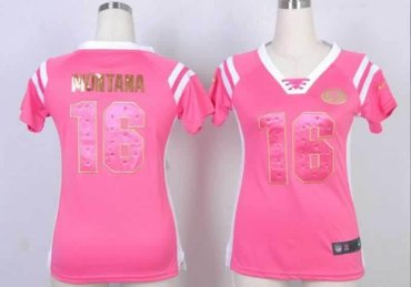 NEW Women Jerseys San Francisco 49ers 16 Joe Montana Pink(fashion Rhinestone sequins)