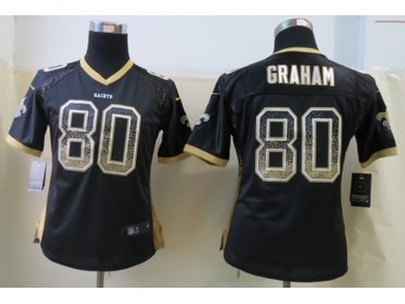 NEW Women New Orleans Saints #80 Graham Black Jerseys(Drift Fashion)