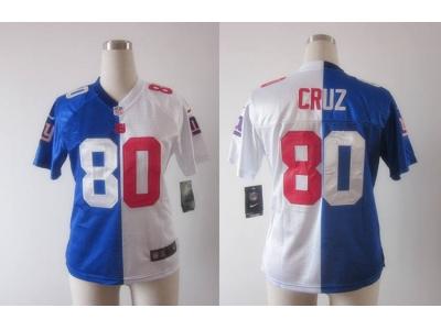NEW Women New York Giants #80 Victor Cruz white-blue jerseys(Elite split)