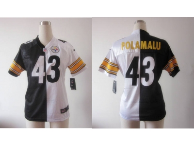 NEW Women Pittsburgh Steelers #43 Troy Polamalu white-black jerseys(Elite split)