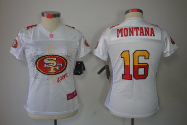 NEW Women San Francisco 49ers 16 joe Montana White Jerseys(2012 Fem Fan Elite)