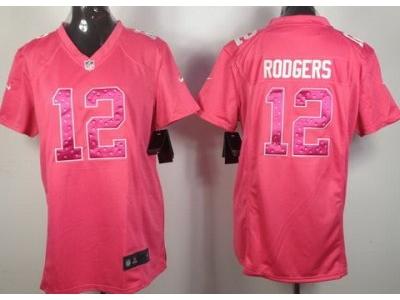 NEW Womens Green Bay Packers #12 Aaron Rodgers Pink Jerseys