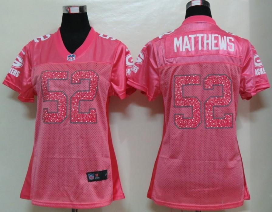 NEW Womens Green Bay Packers 52 Matthews Pink Jerseys
