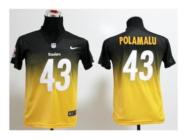 NEW Youth jerseys pittsburgh steelers #43 troy polamalu black-gold(Elite II drift fashion)