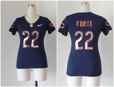 NEW women jerseys Chicago Bears #22 Matt Forte Blue(Handwork Sequin lettering Fashion)
