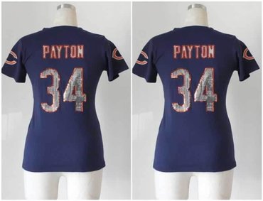 NEW women jerseys Chicago Bears 34 walter payton Blue(Handwork Sequin lettering Fashion)