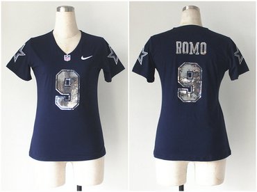 NEW women jerseys Dallas Cowboys 9 Tony Romo Blue(Handwork Sequin lettering Fashion)