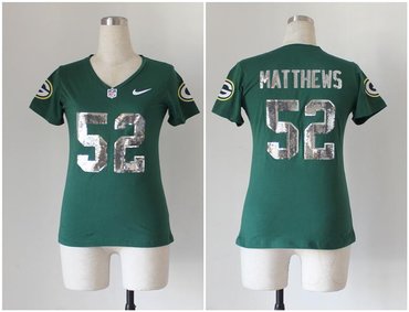 NEW women jerseys Green Bay Packers 52 Clay Matthews Green(Handwork Sequin lettering Fashion)
