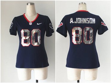 NEW women jerseys Houston Texans 80 Andre Johnson Blue(Handwork Sequin lettering Fashion)