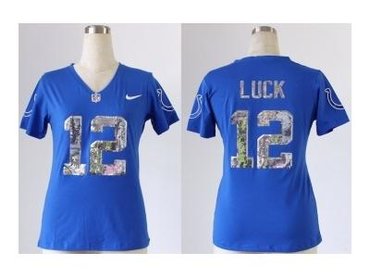 NEW women jerseys Indianapolis Colts #12 luck blue(Handwork Sequin lettering Fashion)