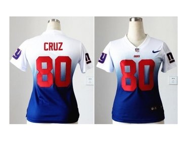 NEW women jerseys new york giants #80 victor cruz white-blue(Elite II drift fashion)