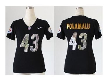 NEW women jerseys pittsburgh steelers #43 troy polamalu black(Handwork Sequin lettering Fashion)