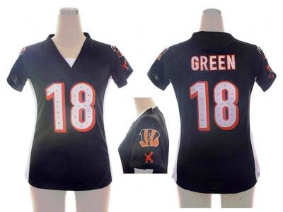 NEW women nfl cincinnati bengals #18 green black jerseys(draft him ii top)