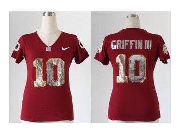 NEW women nfl jerseys washington redskins #10 robert griffin iii red(Handwork Sequin lettering Fashion)