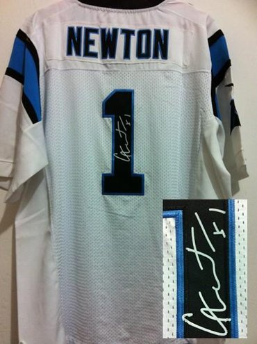 NFL Carolina Panthers 1 Cam Newton White Jerseys(Signed Elite)