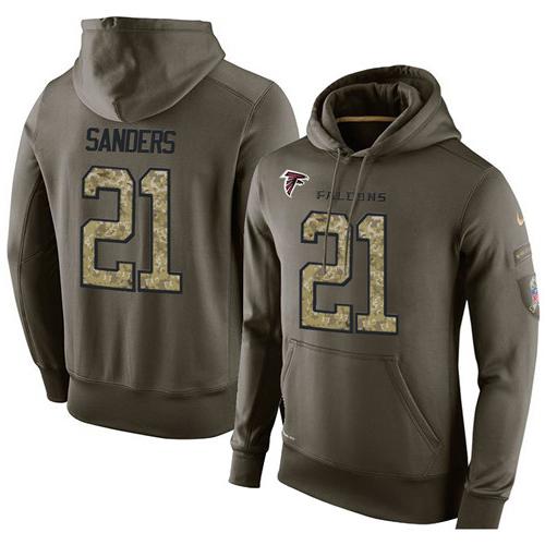 NFL Men's Nike Atlanta Falcons #21 Deion Sanders Stitched Green Olive Salute To Service KO Performance Hoodie NFL Men's Nike Atlanta Falcons #21 Deion Sanders Stitched Green Olive Salute To Service KO Performance Hoodie