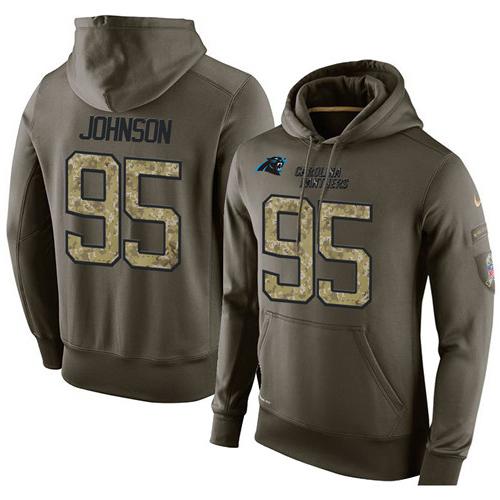 NFL Men's Nike Carolina Panthers #95 Charles Johnson Stitched Green Olive Salute To Service KO Performance Hoodie NFL Men's Nike Carolina Panthers #95 Charles Johnson Stitched Green Olive Salute To Service KO Performance Hoodie
