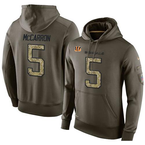 NFL Men's Nike Cincinnati Bengals #5 AJ McCarron Stitched Green Olive Salute To Service KO Performance Hoodie NFL Men's Nike Cincinnati Bengals #5 AJ McCarron Stitched Green Olive Salute To Service KO Performance Hoodie