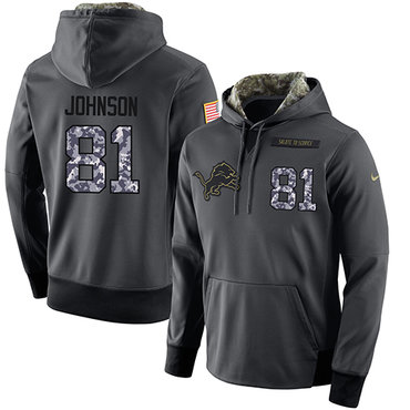 NFL Men's Nike Detroit Lions #81 Calvin Johnson Stitched Black Anthracite Salute to Service Player Performance Hoodie NFL Men's Nike Detroit Lions #81 Calvin Johnson Stitched Black Anthracite Salute to Service Player Performance Hoodie
