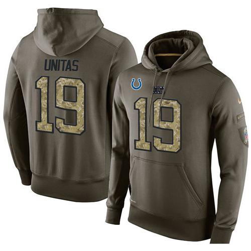 NFL Men's Nike Indianapolis Colts #19 Johnny Unitas Stitched Green Olive Salute To Service KO Performance Hoodie NFL Men's Nike Indianapolis Colts #19 Johnny Unitas Stitched Green Olive Salute To Service KO Performance Hoodie
