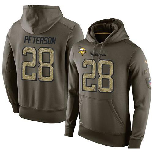 NFL Men's Nike Minnesota Vikings #28 Adrian Peterson Stitched Green Olive Salute To Service KO Performance Hoodie NFL Men's Nike Minnesota Vikings #28 Adrian Peterson Stitched Green Olive Salute To Service KO Performance Hoodie