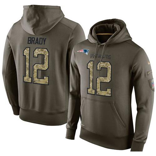 NFL Men's Nike New England Patriots #12 Tom Brady Stitched Green Olive Salute To Service KO Performance Hoodie NFL Men's Nike New England Patriots #12 Tom Brady Stitched Green Olive Salute To Service KO Performance Hoodie