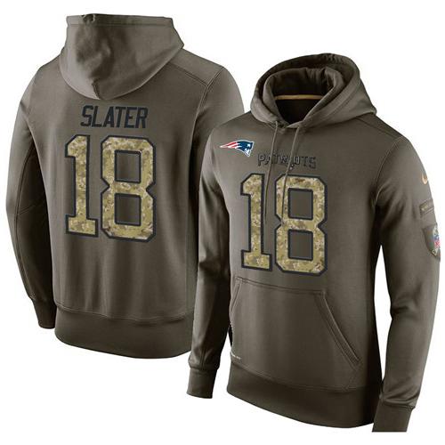 NFL Men's Nike New England Patriots #18 Matt Slater Stitched Green Olive Salute To Service KO Performance Hoodie NFL Men's Nike New England Patriots #18 Matt Slater Stitched Green Olive Salute To Service KO Performance Hoodie