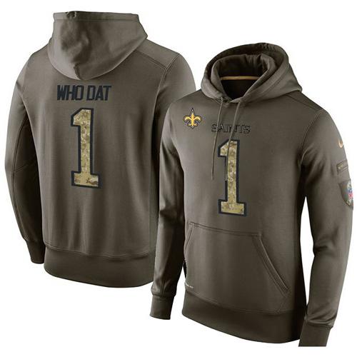 NFL Men's Nike New Orleans Saints #1 Who Dat Stitched Green Olive Salute To Service KO Performance Hoodie NFL Men's Nike New Orleans Saints #1 Who Dat Stitched Green Olive Salute To Service KO Performance Hoodie