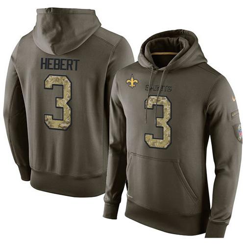 NFL Men's Nike New Orleans Saints #3 Bobby Hebert Stitched Green Olive Salute To Service KO Performance Hoodie NFL Men's Nike New Orleans Saints #3 Bobby Hebert Stitched Green Olive Salute To Service KO Performance Hoodie