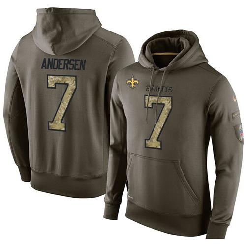 NFL Men's Nike New Orleans Saints #7 Morten Andersen Stitched Green Olive Salute To Service KO Performance Hoodie NFL Men's Nike New Orleans Saints #7 Morten Andersen Stitched Green Olive Salute To Service KO Performance Hoodie
