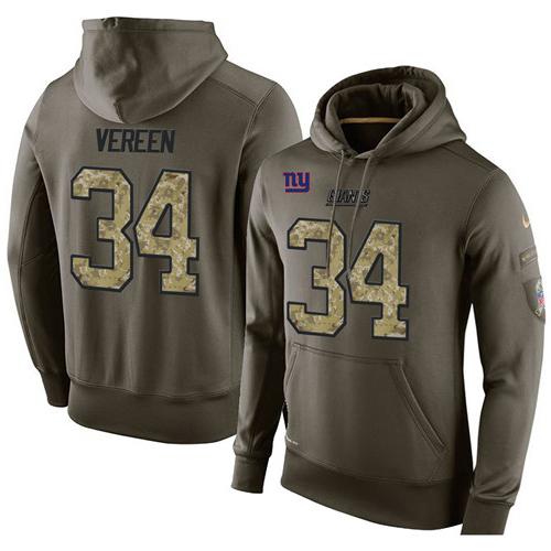 NFL Men's Nike New York Giants #34 Shane Vereen Stitched Green Olive Salute To Service KO Performance Hoodie NFL Men's Nike New York Giants #34 Shane Vereen Stitched Green Olive Salute To Service KO Performance Hoodie