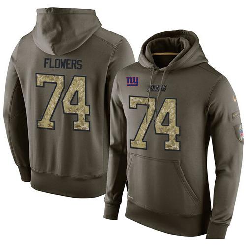 NFL Men's Nike New York Giants #74 Ereck Flowers Stitched Green Olive Salute To Service KO Performance Hoodie NFL Men's Nike New York Giants #74 Ereck Flowers Stitched Green Olive Salute To Service KO Performance Hoodie