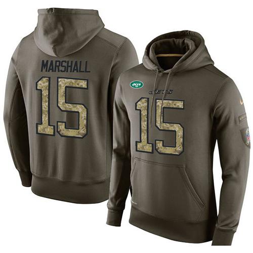 NFL Men's Nike New York Jets #15 Brandon Marshall Stitched Green Olive Salute To Service KO Performance Hoodie NFL Men's Nike New York Jets #15 Brandon Marshall Stitched Green Olive Salute To Service KO Performance Hoodie