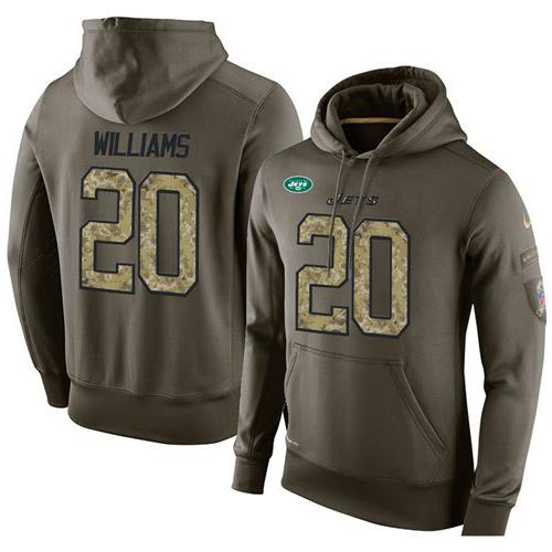 NFL Men's Nike New York Jets #20 Marcus Williams Stitched Green Olive Salute To Service KO Performance Hoodie NFL Men's Nike New York Jets #20 Marcus Williams Stitched Green Olive Salute To Service KO Performance Hoodie