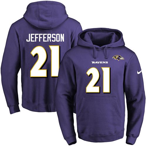 NFL Men's Nike Ravens #21 Tony Jefferson Purple Name & Number Pullover NFL Hoodie NFL Men's Nike Ravens #21 Tony Jefferson Purple Name & Number Pullover NFL Hoodie