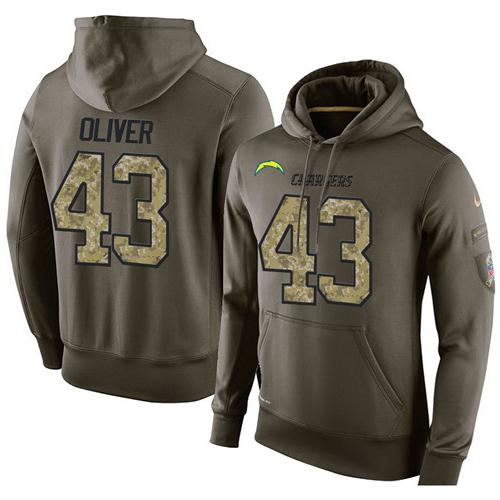 NFL Men's Nike San Diego Chargers #43 Branden Oliver Stitched Green Olive Salute To Service KO Performance Hoodie NFL Men's Nike San Diego Chargers #43 Branden Oliver Stitched Green Olive Salute To Service KO Performance Hoodie