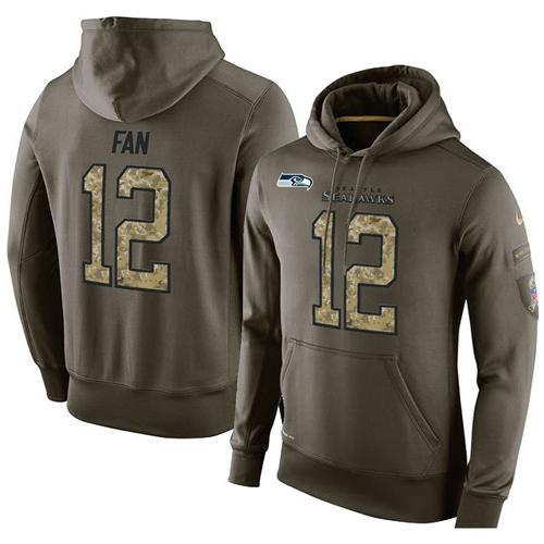 NFL Men's Nike Seattle Seahawks #12 Fan Stitched Green Olive Salute To Service KO Performance Hoodie NFL Men's Nike Seattle Seahawks #12 Fan Stitched Green Olive Salute To Service KO Performance Hoodie