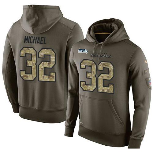 NFL Men's Nike Seattle Seahawks #32 Christine Michael Stitched Green Olive Salute To Service KO Performance Hoodie