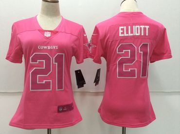 NIke Cowboys 21 Ezekiel Elliott Pink Fashion Women Limited Jersey