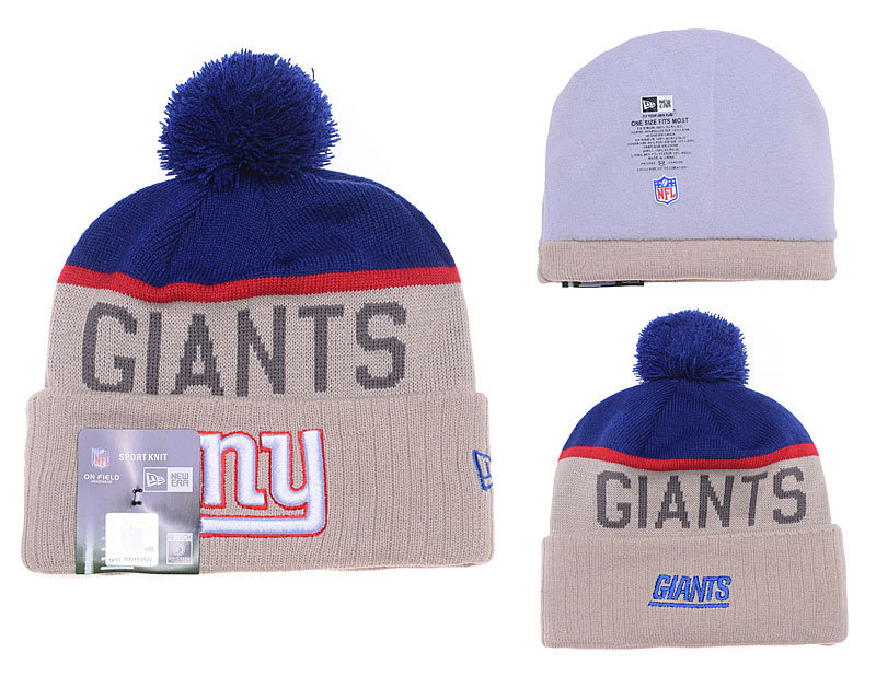NY Giants Team Logo Khaki Pom Knit Hat YD