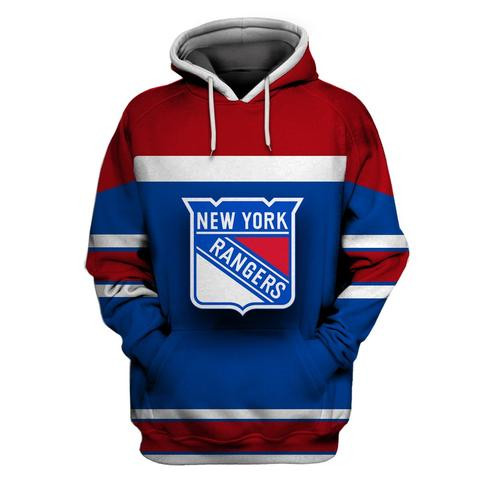 NY Rangers Blue Red All Stitched Hooded Sweatshirt NY Rangers Blue Red All Stitched Hooded Sweatshirt