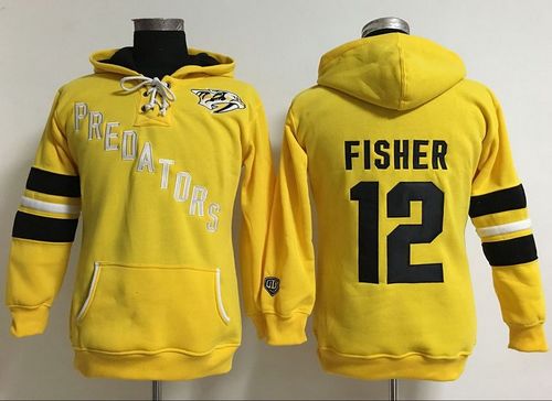 Nashville Predators #12 Mike Fisher Yellow Women's Old Time Heidi Hoodie NHL Hoodie Nashville Predators #12 Mike Fisher Yellow Women's Old Time Heidi Hoodie NHL Hoodie