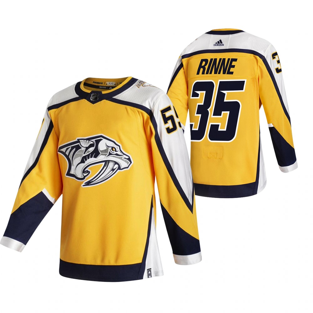 Nashville Predators #35 Pekka Rinne Yellow Men's Adidas 2020-21 Reverse Retro Alternate NHL Jersey Nashville Predators #35 Pekka Rinne Yellow Men's Adidas 2020-21 Reverse Retro Alternate NHL Jersey