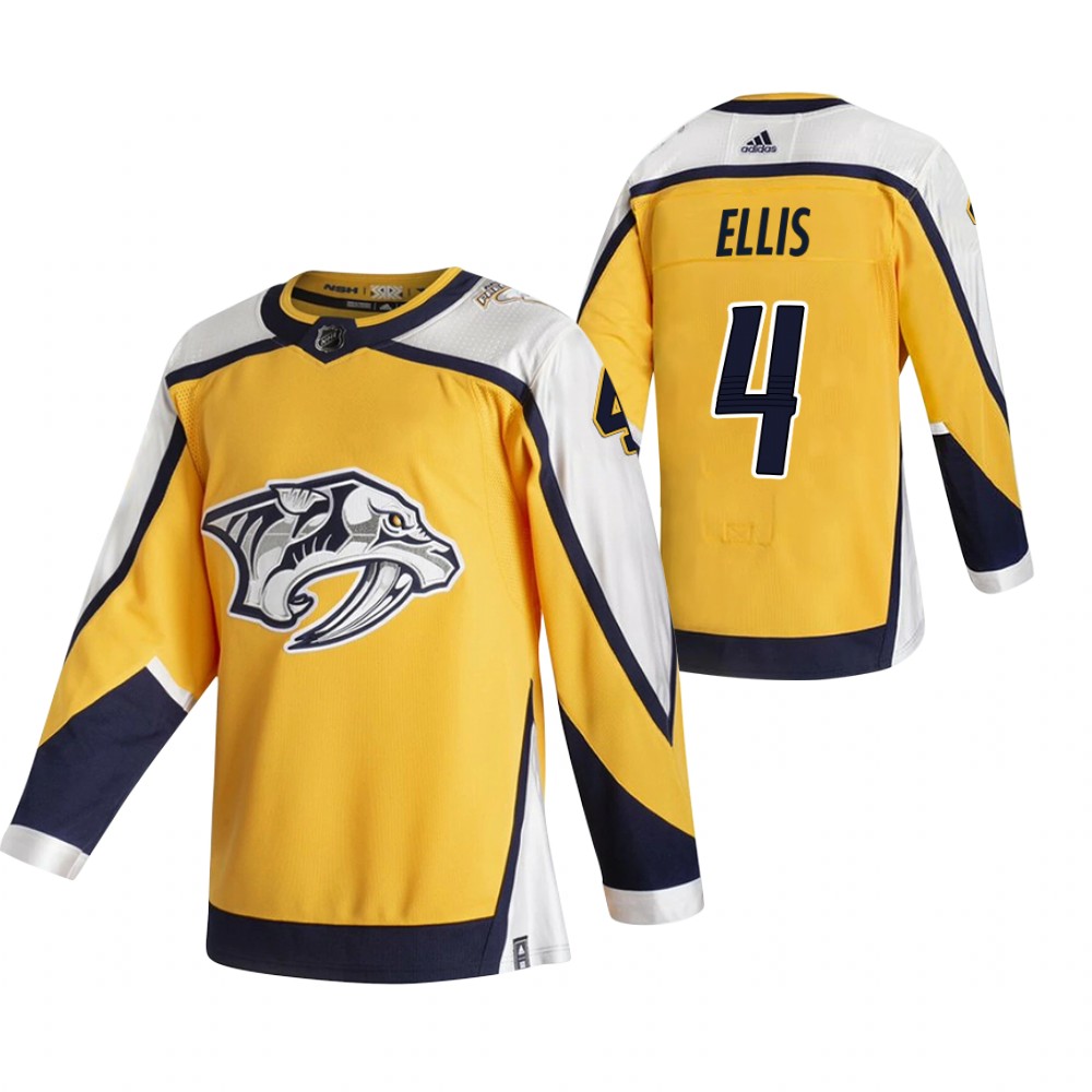 Nashville Predators #4 Ryan Ellis Yellow Men's Adidas 2020-21 Reverse Retro Alternate NHL Jersey Nashville Predators #4 Ryan Ellis Yellow Men's Adidas 2020-21 Reverse Retro Alternate NHL Jersey