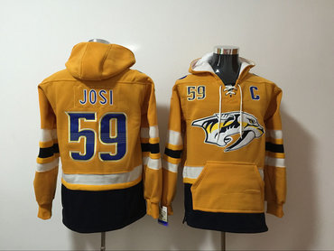 Nashville Predators 59 Roman Josi Yellow All Stitched Hooded Sweatshirt Nashville Predators 59 Roman Josi Yellow All Stitched Hooded Sweatshirt